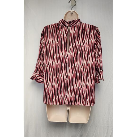 14th & Union Blouse Mock Neck 3/4 Sleeve Size M Multicolor Red/Cream - Picture 4 of 8